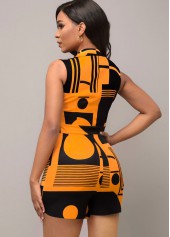 Geometric Print Rust Orange Split Neck Romper
