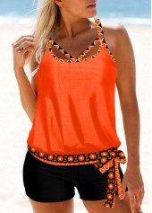 Orange Bowknot Side Tribal Print Tankini Top-No Bottom