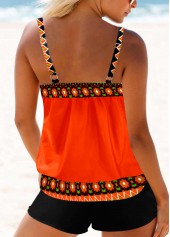 Orange Bowknot Side Tribal Print Tankini Top-No Bottom
