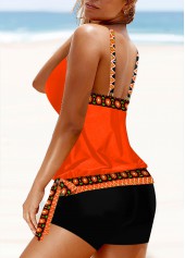 Orange Bowknot Side Tribal Print Tankini Top-No Bottom