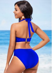 Cutout Royal Blue Lace Stitching One Piece Swimwear