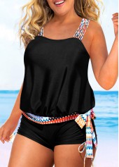 Black Tribal Print Tie Side Tankini Set