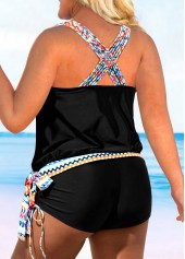 Black Tribal Print Tie Side Tankini Set