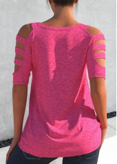 Hot Pink Short Sleeve Ladder Cutout T Shirt