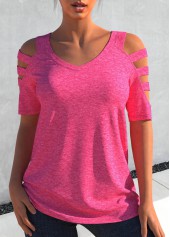 Hot Pink Short Sleeve Ladder Cutout T Shirt