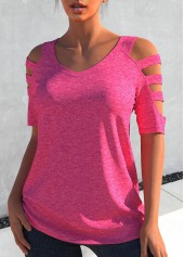 Hot Pink Short Sleeve Ladder Cutout T Shirt