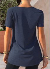 Button Detail Short Sleeve Navy Blue T Shirt