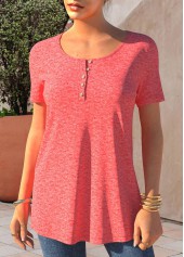 Button Detail Short Sleeve Pink T Shirt
