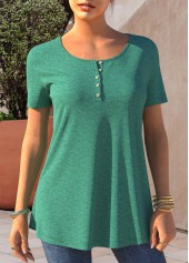 Button Detail Short Sleeve Turquoise T Shirt
