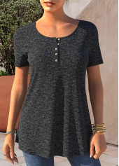 Button Detail Short Sleeve Dark Grey T Shirt
