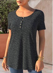 Button Detail Short Sleeve Dark Grey T Shirt