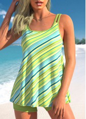 Sickly Yellow Stripe Print Loose Tankini Set