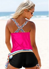 Rose Red Tribal Print Tie Side Tankini Set