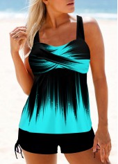 Ombre Cross Front Cyan Wide Strap Tankini Top-No Bottom
