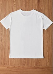 Letter Print Short Sleeve White Round Neck T Shirt