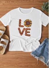 White Sunflower and Letter Print T Shirt
