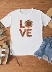 White Sunflower and Letter Print T Shirt