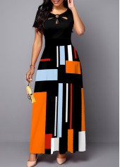 Black Geometric Print Cage Neck Dress