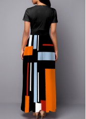 Black Geometric Print Cage Neck Dress