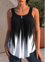 Black Ombre Wide Strap Decorative Button Tank Top