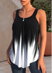 Black Ombre Wide Strap Decorative Button Tank Top
