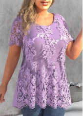 Plus Size Light Purple Embroidered T Shirt