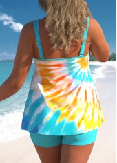 Cyan Plus Size Tie Dye Print Tankini Set