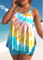 Cyan Plus Size Tie Dye Print Tankini Set
