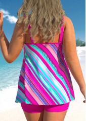 Plus Size Striped Rose Red Double Straps Tankini Set