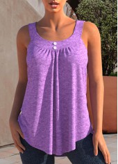 Wide Strap Decorative Button Light Purple Tank Top