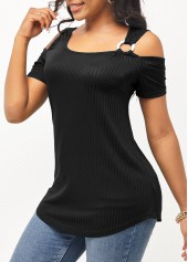 Black Cold Shoulder Ring Detail T Shirt