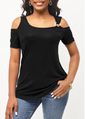 Black Cold Shoulder Ring Detail T Shirt