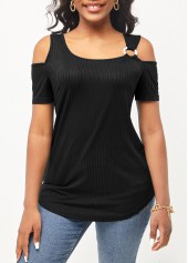 Black Cold Shoulder Ring Detail T Shirt