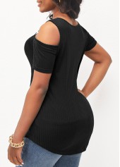 Black Cold Shoulder Ring Detail T Shirt