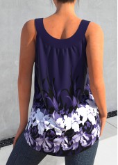 Deep Purple Floral Print Round Neck Tank Top