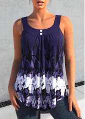 Deep Purple Floral Print Round Neck Tank Top