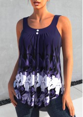 Deep Purple Floral Print Round Neck Tank Top