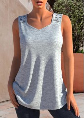 Lace Patchwork Grey Marl Tank Top