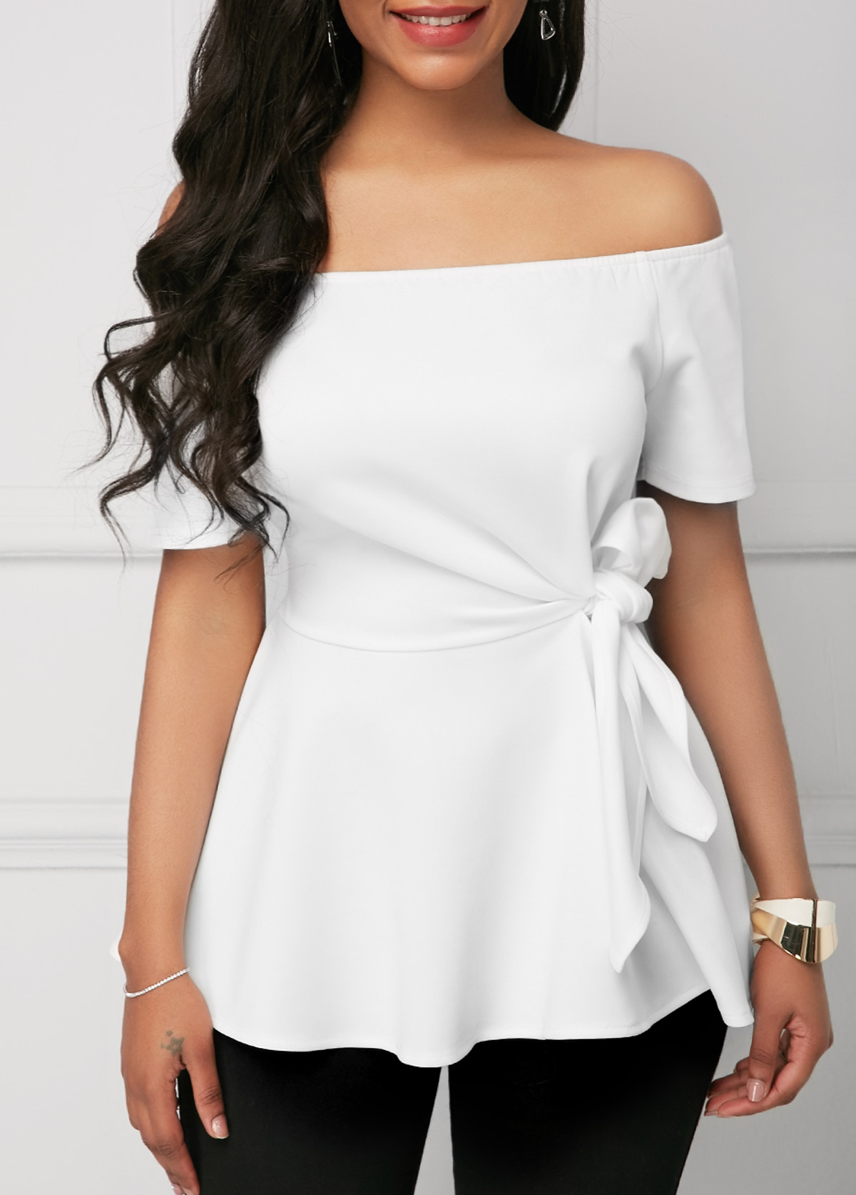 Tie Side Off the Shoulder White Blouse