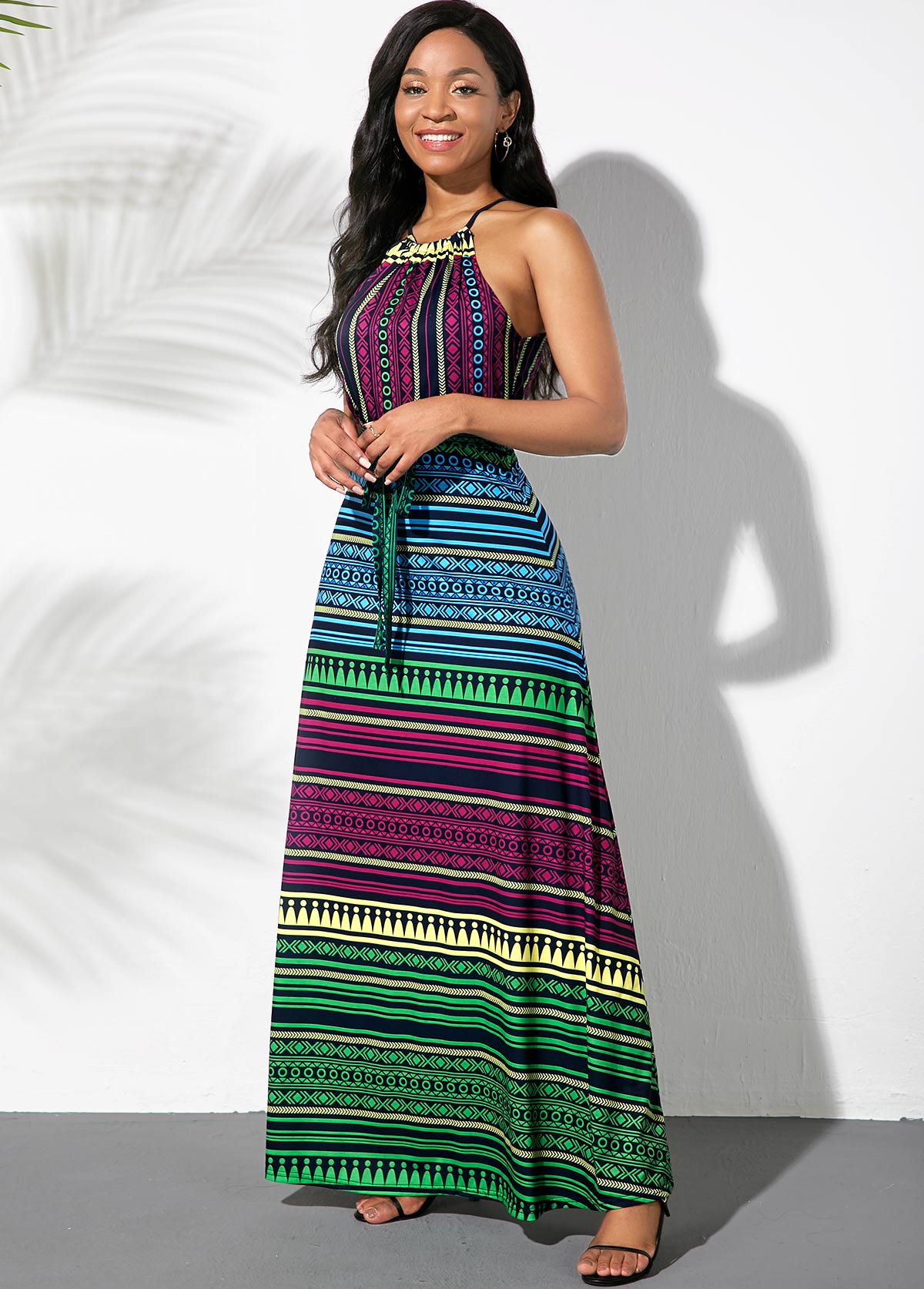 Striped Multicolor Bowknot Sash Dress