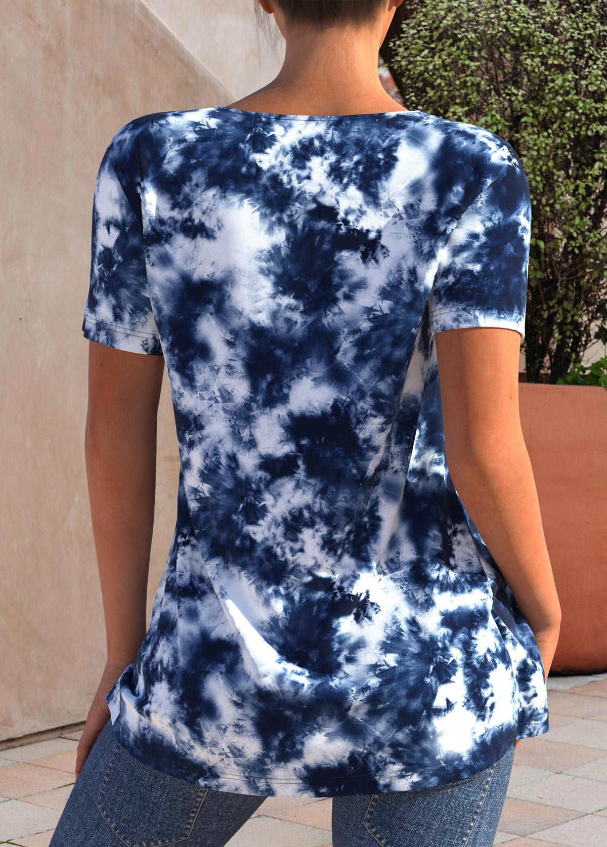 Tie Dye Print Navy Blue Short Sleeve T Shirt