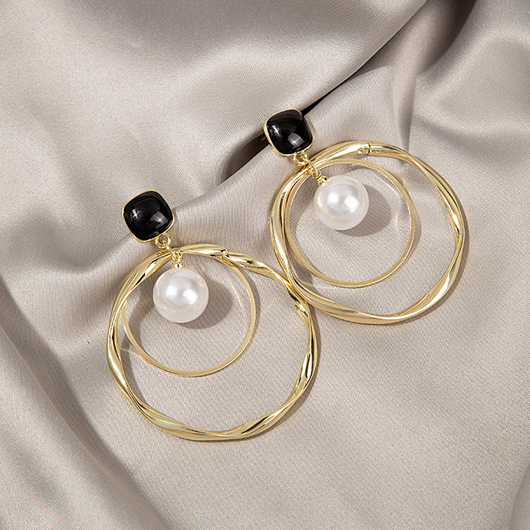 Pearl Design Metal Detail Gold Earrings