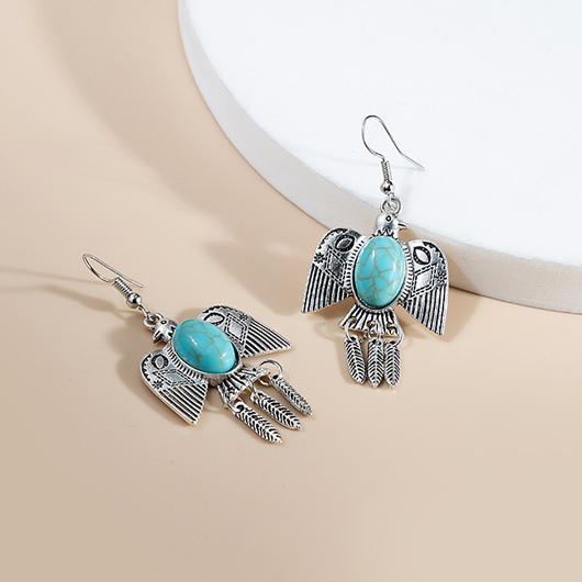 Swallow Design Turquoise Metal Detail Earrings