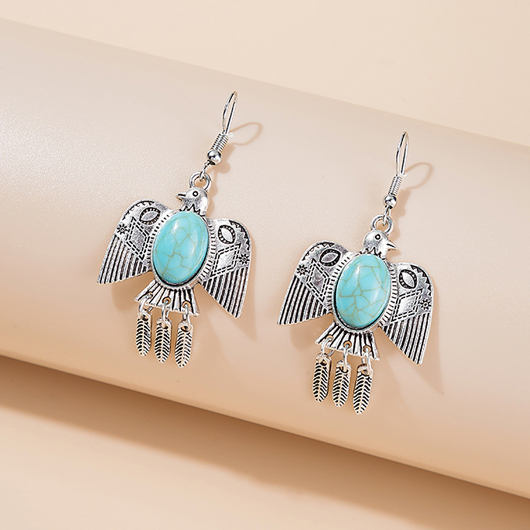 Swallow Design Turquoise Metal Detail Earrings