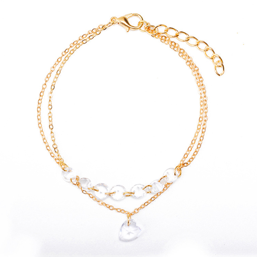 Heart Gold Rhinestone Metal Detail Bracelet