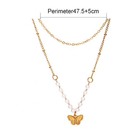 Pearl Butterfly Pendant Gold Metal Necklace