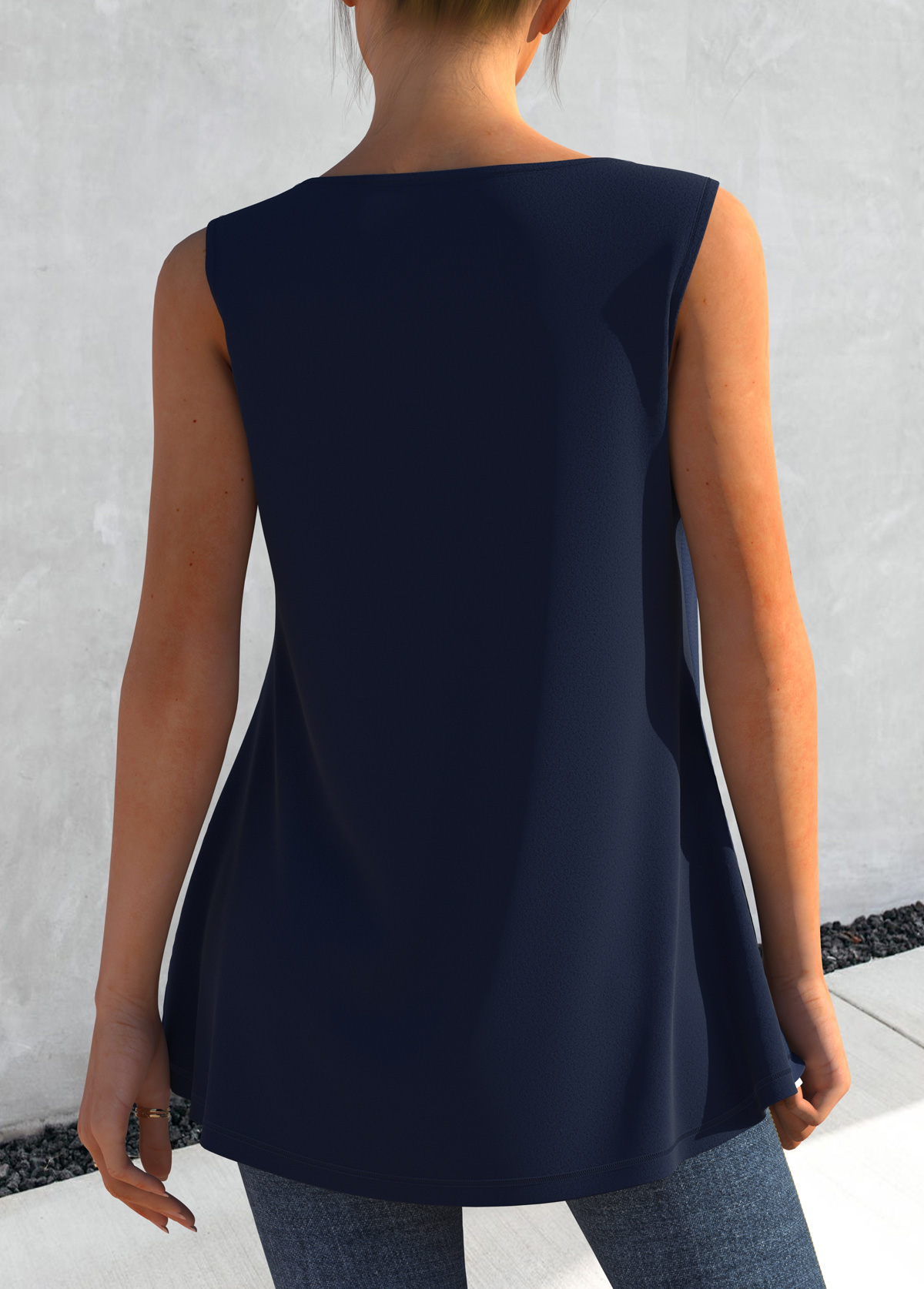 Navy Blue Faux Two Piece Tribal Print Tank Top