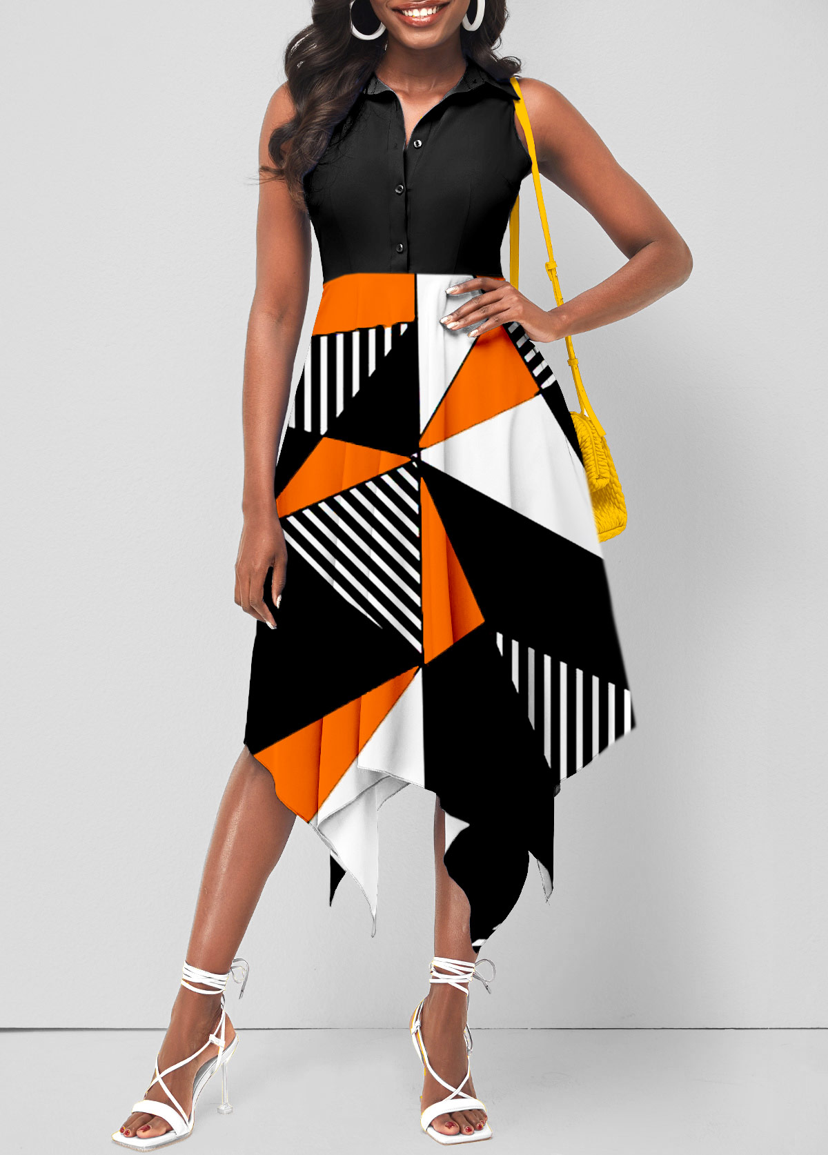Color Block Geometric Print Asymmetric Hem Dress