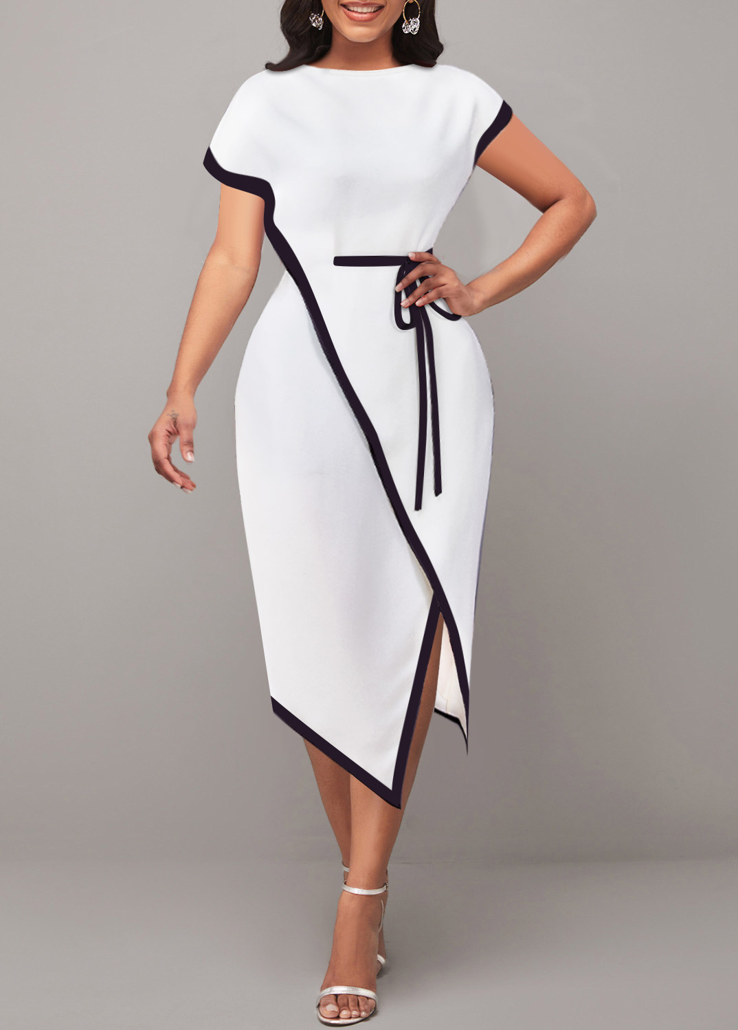 Contrast Stitch White Short Sleeve Dress