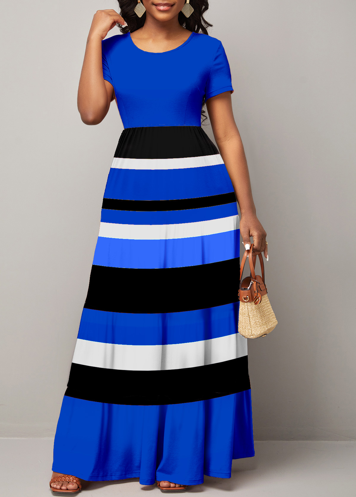 Striped Royal Blue Short Sleeve Dress